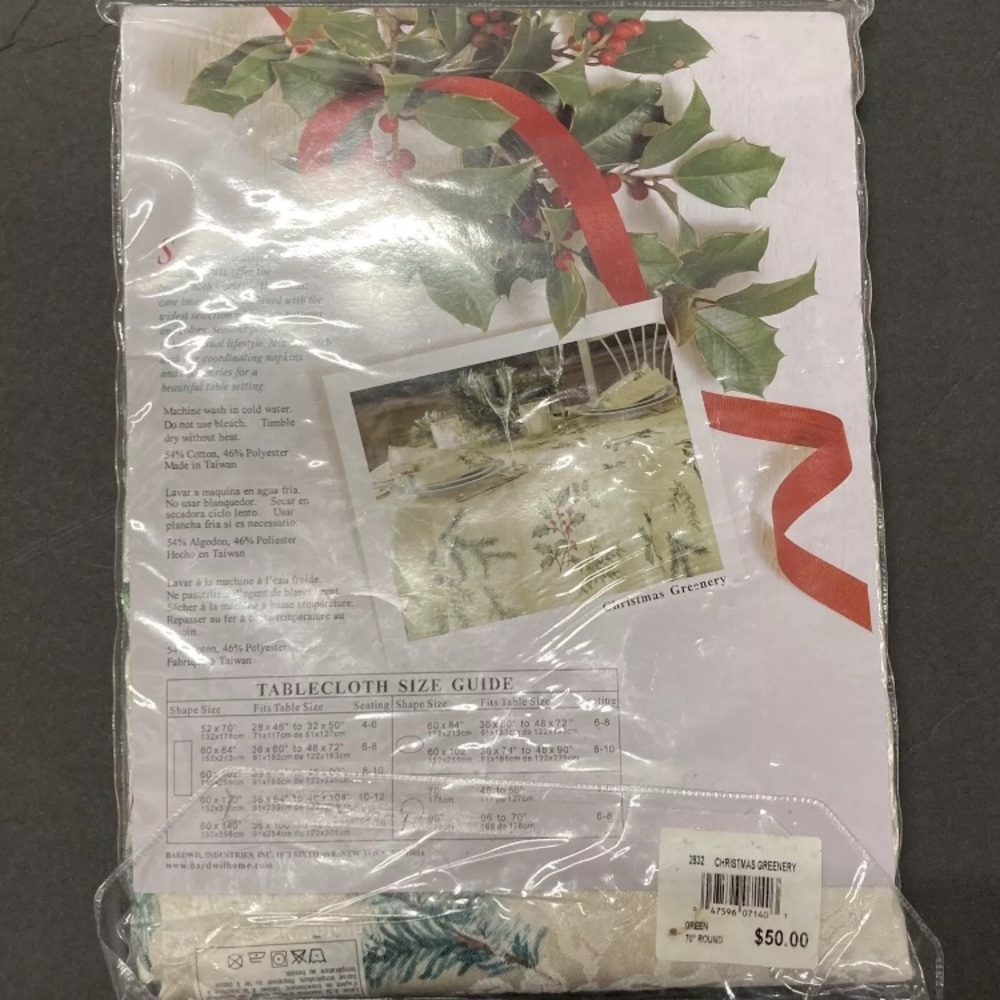 Bardwil Seasons Tablecloth Christmas Greenery 70” Round Holiday Solstice New - Picture 3 of 11